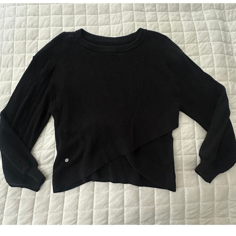 Lululemon Sweater Womens Large Black Reversible Crossover Ribbed Knit Minimalist